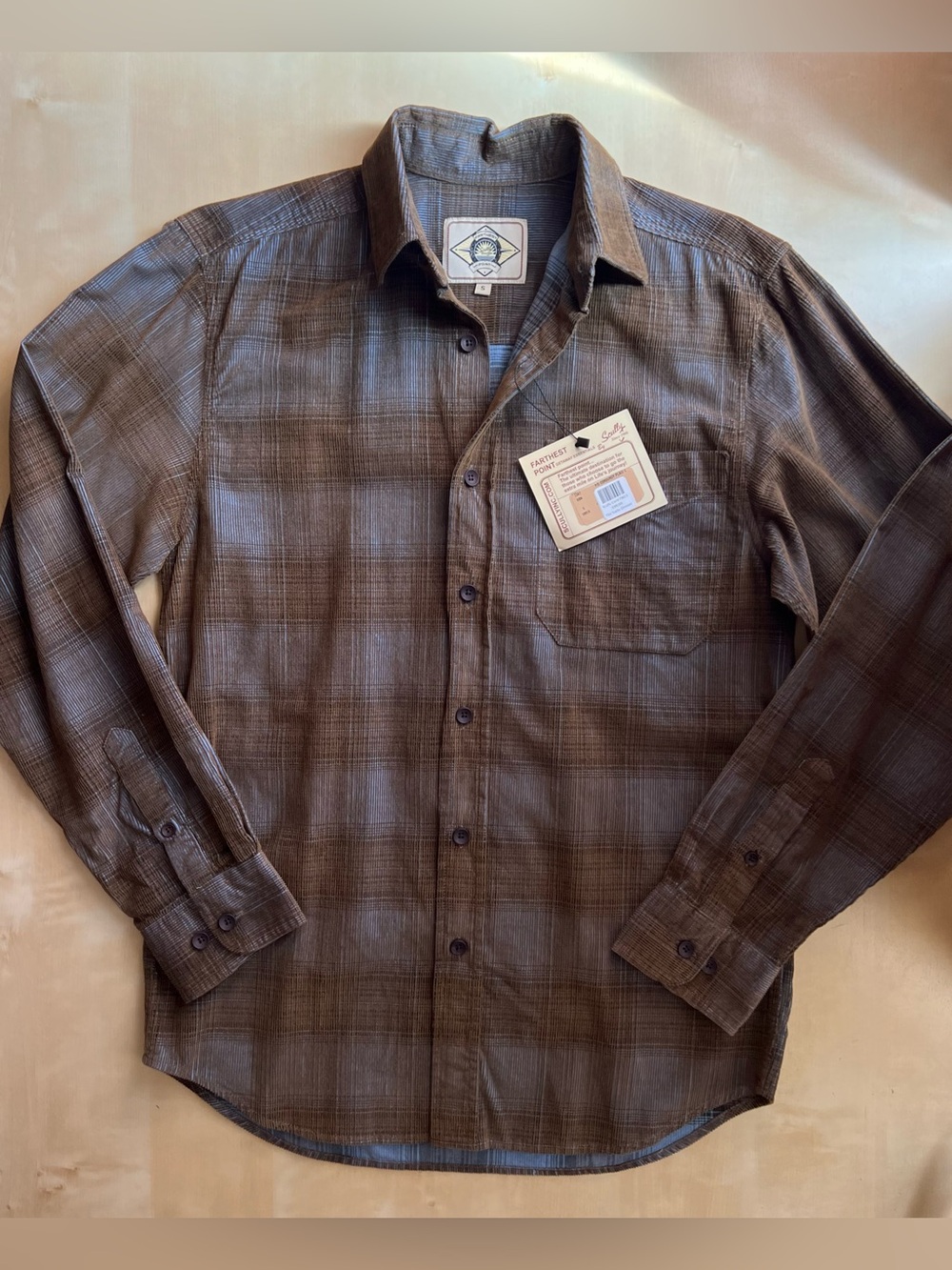 Scully Farthest Point Men's Corduroy Plaid Button Up Shirt Blue Brown- small